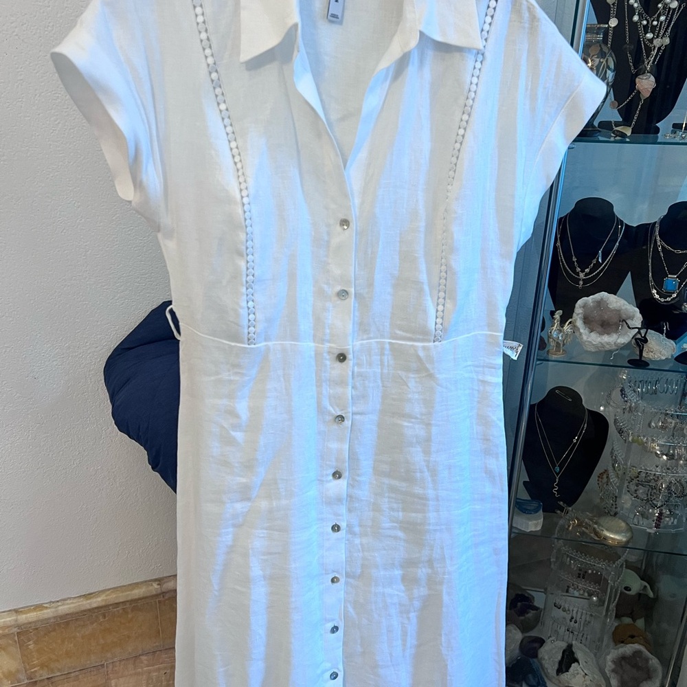 Mango White Midi Dress with Button Detail